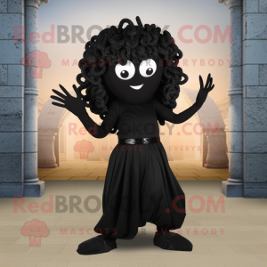 Black Medusa mascot costume character dressed with a Culottes and Foot pads