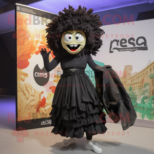 Black Medusa mascot costume character dressed with a Culottes and Foot pads