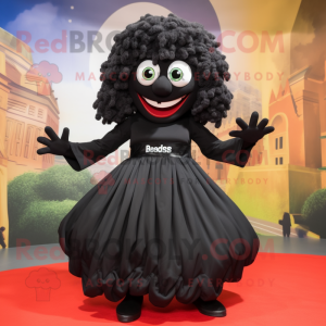 Black Medusa mascot costume character dressed with a Culottes and Foot pads