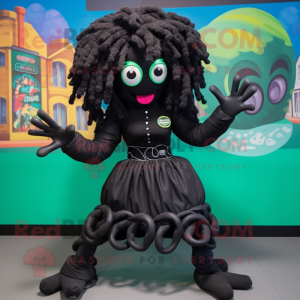 Black Medusa mascot costume character dressed with a Culottes and Foot pads