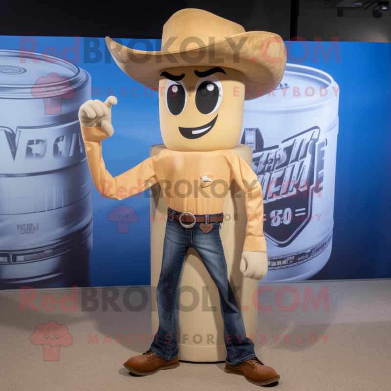 Beige Soda Can mascot costume character dressed with a Bootcut Jeans and Wraps Beige Soda Can mascot costume character dressed with a Bootcut Jeans and Wraps