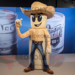 Beige Soda Can mascot costume character dressed with a Bootcut Jeans and Wraps