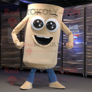 Beige Soda Can mascot costume character dressed with a Bootcut Jeans and Wraps