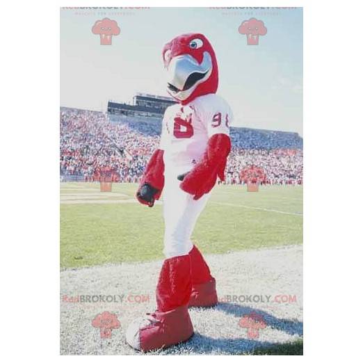 Mascota águila roja en ropa deportiva blanca - Redbrokoly.com