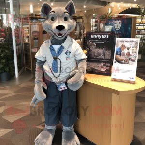 Gray Thylacosmilus mascot costume character dressed with a Oxford Shirt and Keychains