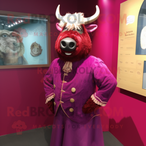 Magenta Beef Wellington mascot costume character dressed with a Waistcoat and Lapel pins