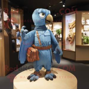 Sky Blue Falcon mascot costume character dressed with a Dungarees and Handbags