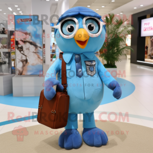 Sky Blue Falcon mascot costume character dressed with a Dungarees and Handbags
