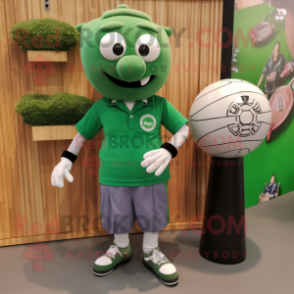 Forest Green Handball Ball mascot costume character dressed with a Oxford Shirt and Bracelet watches