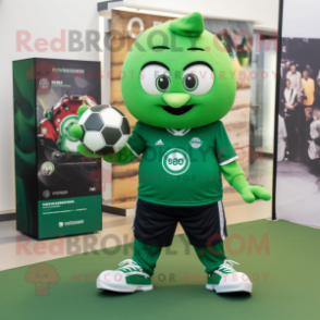 Forest Green Handball Ball mascot costume character dressed with a Oxford Shirt and Bracelet watches
