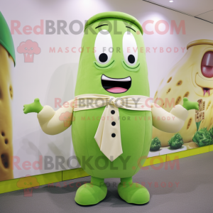 Cream Cucumber mascot costume character dressed with a Bodysuit and Belts