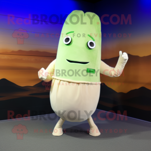 Cream Cucumber mascot costume character dressed with a Bodysuit and Belts