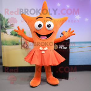 Orange Starfish mascot costume character dressed with a Skirt and Wallets