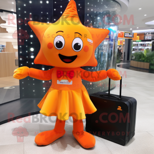 Orange Starfish mascot costume character dressed with a Skirt and Wallets