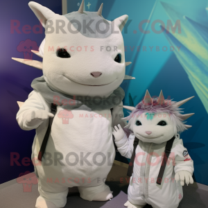 Silver Axolotls mascot costume character dressed with a Parka and Cummerbunds