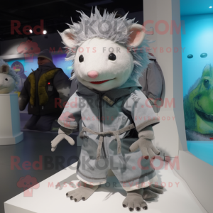 Silver Axolotls mascot costume character dressed with a Parka and Cummerbunds