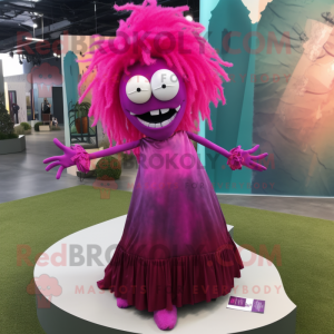 Magenta Undead mascot costume character dressed with a Maxi Skirt and Hairpins