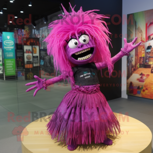 Magenta Undead mascot costume character dressed with a Maxi Skirt and Hairpins