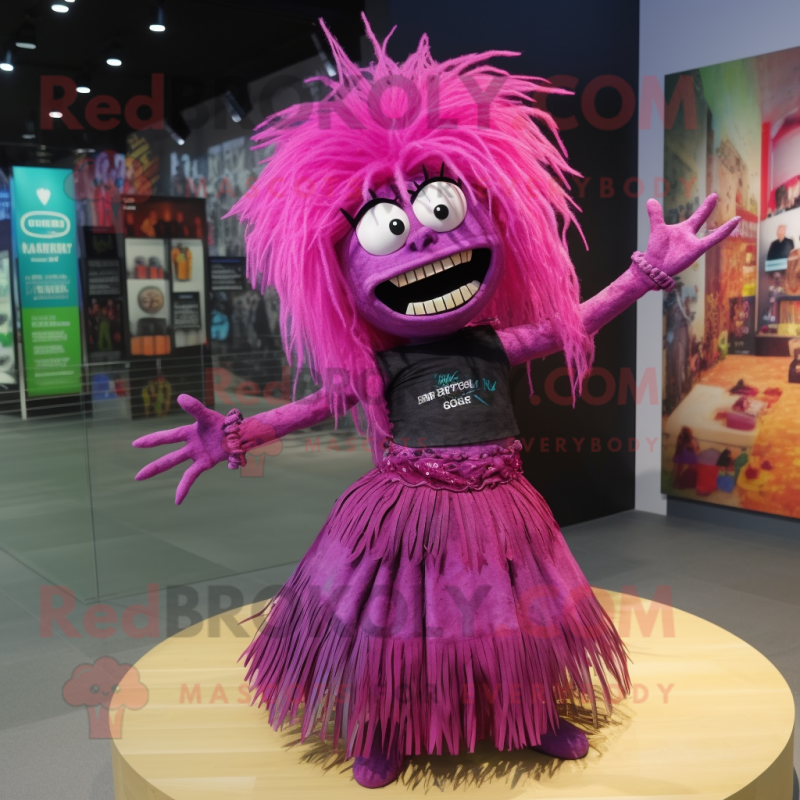 Magenta Undead mascot costume character dressed with a Maxi Skirt and Hairpins Magenta Undead mascot costume character dressed with a Maxi Skirt and Hairpins