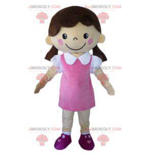 Mascotte ragazza Coquette vestita con un abito rosa -