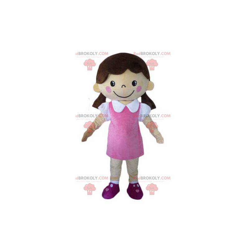 Coquette girl mascot dressed in a pink dress - Redbrokoly.com
