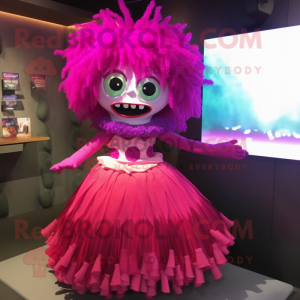 Magenta Undead mascot costume character dressed with a Maxi Skirt and Hairpins