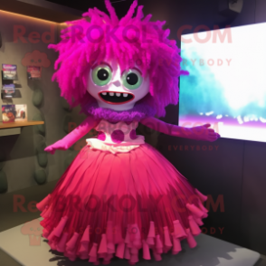 Magenta Undead mascot costume character dressed with a Maxi Skirt and Hairpins