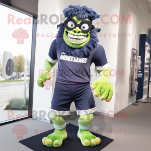 Navy Frankenstein'S Monster mascot costume character dressed with a Joggers and Eyeglasses