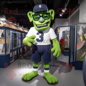 Navy Frankenstein'S Monster mascot costume character dressed with a Joggers and Eyeglasses