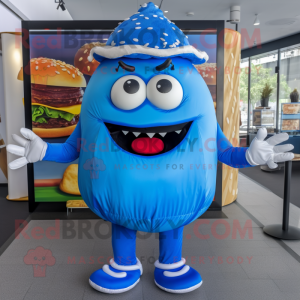 Blå hamburger maskot...