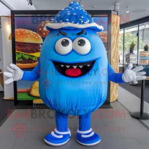 Blue Hamburger mascot costume character dressed with a Blouse and Anklets