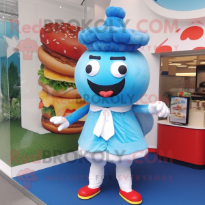 Blue Hamburger mascot costume character dressed with a Blouse and Anklets