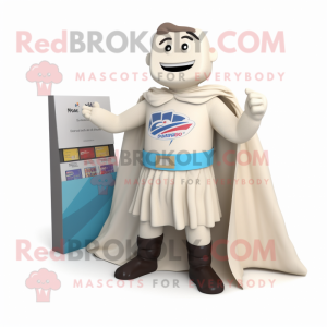 Cream Superhero mascot costume character dressed with a Skirt and Pocket squares