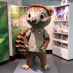 nan Pangolin mascot costume character dressed with a Oxford Shirt and Headbands