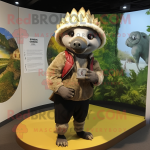 nan Pangolin mascot costume character dressed with a Oxford Shirt and Headbands