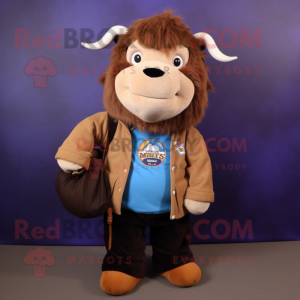 nan Buffalo mascot costume character dressed with a Jacket and Tote bags