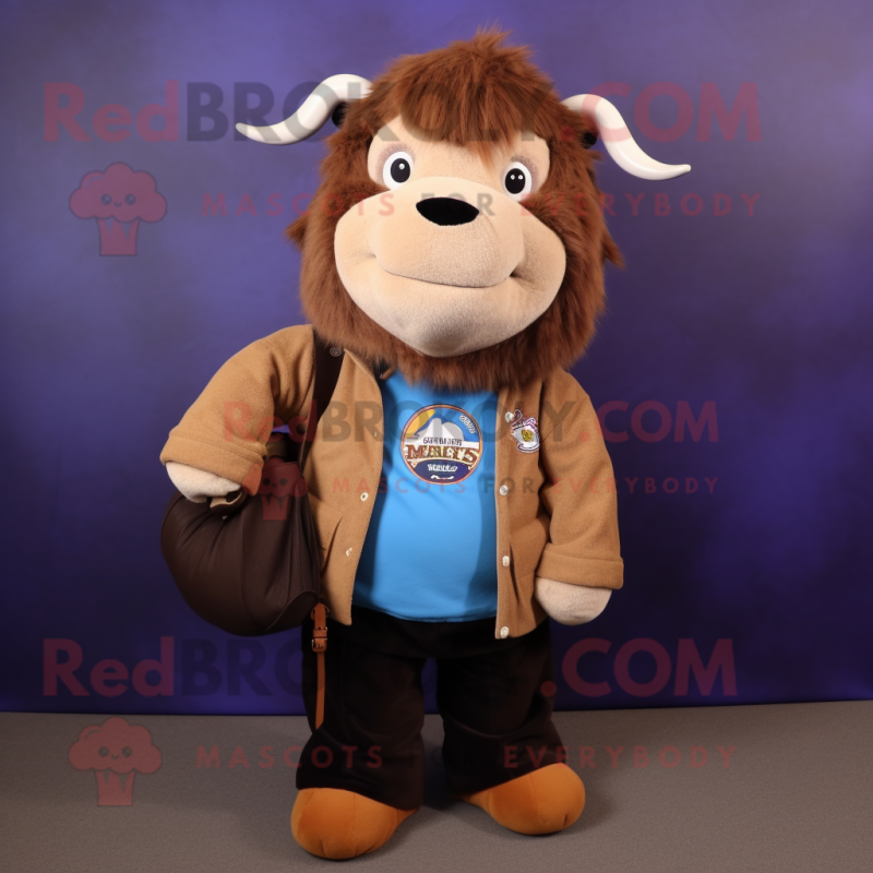 nan Buffalo mascot costume character dressed with a Jacket and Tote bags nan Buffalo mascot costume character dressed with a Jacket and Tote bags
