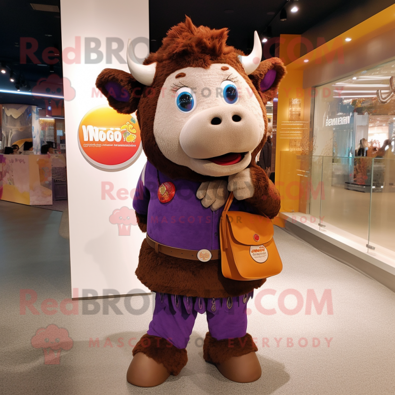 nan Buffalo mascot costume character dressed with a Jacket and Tote bags