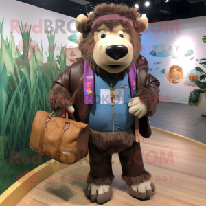 nan Buffalo mascot costume character dressed with a Jacket and Tote bags