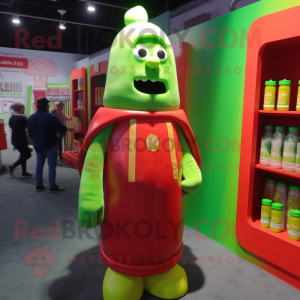 Lime Green Bottle Of Ketchup mascot costume character dressed with a Hoodie and Backpacks