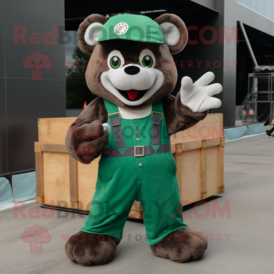 Green Spectacled Bear mascot costume character dressed with a Cargo Pants and Gloves