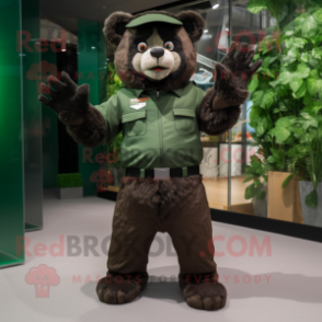 Green Spectacled Bear mascot costume character dressed with a Cargo Pants and Gloves