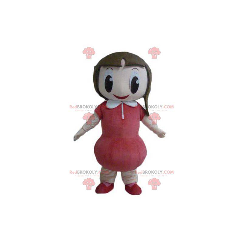 Very smiling girl mascot with a red dress - Redbrokoly.com