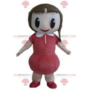 Very smiling girl mascot with a red dress - Redbrokoly.com