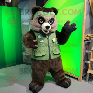 Green Spectacled Bear mascot costume character dressed with a Cargo Pants and Gloves