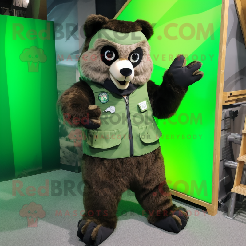 Green Spectacled Bear mascot costume character dressed with a Cargo Pants and Gloves Green Spectacled Bear mascot costume character dressed with a Cargo Pants and Gloves