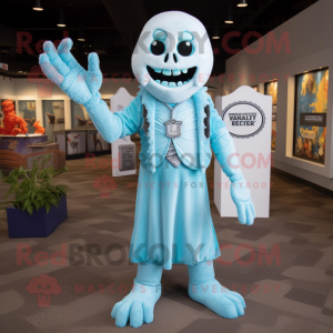 Sky Blue Graveyard mascot costume character dressed with a T-Shirt and Bracelets