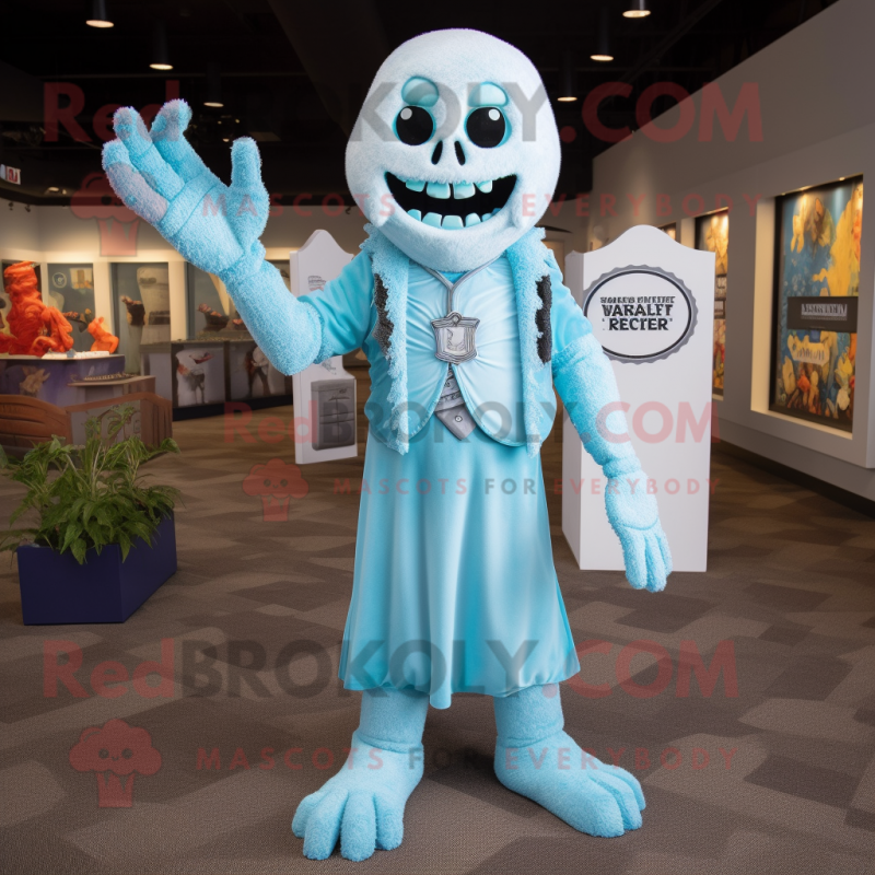 Sky Blue Graveyard mascot costume character dressed with a T-Shirt and Bracelets Sky Blue Graveyard mascot costume character dressed with a T-Shirt and Bracelets
