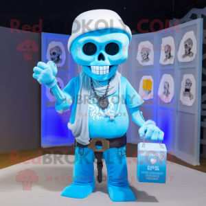 Sky Blue Graveyard mascot costume character dressed with a T-Shirt and Bracelets