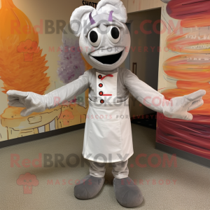 Gray Shrimp Scampi mascot costume character dressed with a Long Sleeve Tee and Cummerbunds